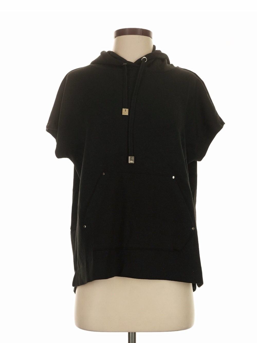 Elie Tahari Black Short-Sleeve Hoodie Sweatshirt